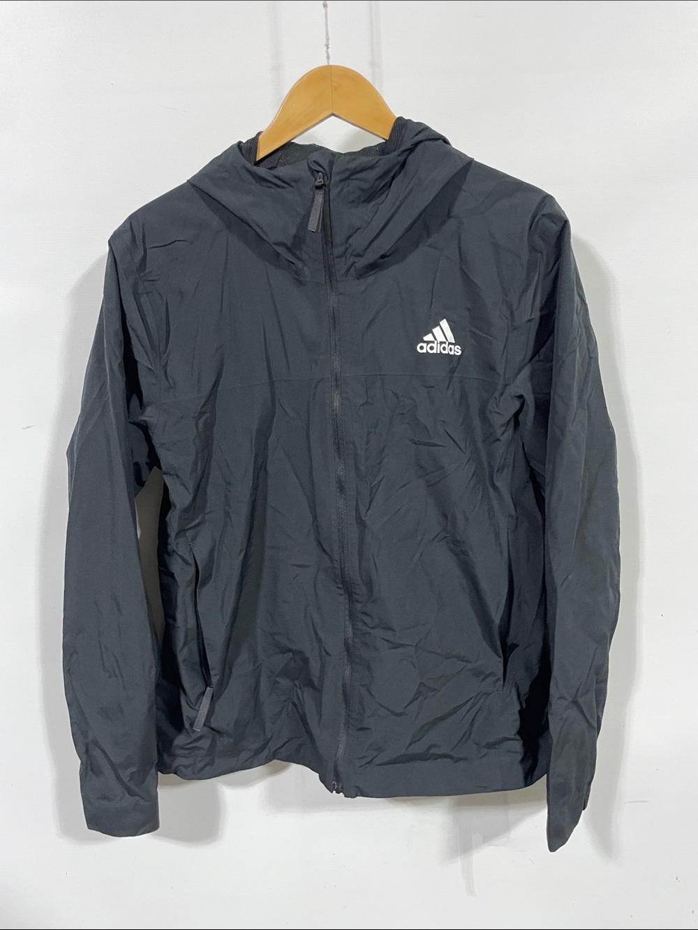 adidas Black Hooded Lightweight Windbreaker Jacket